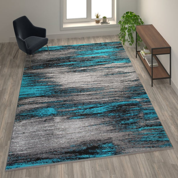 English Elm Rylan Collection Abstract Area Rug - Modern Design with Jute Backing for Stylish Home Decor Turquoise 8' x 10' ACD-RGTRZ863-810-TQ-GG