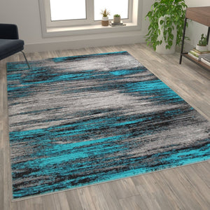 English Elm Rylan Collection Abstract Area Rug - Modern Design with Jute Backing for Stylish Home Decor Turquoise 8' x 10' ACD-RGTRZ863-810-TQ-GG
