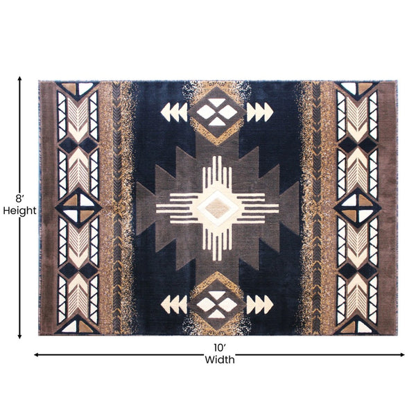 English Elm Mohave Collection Southwestern Style Area Rug - Durable Olefin Fibers with Jute Backing for Comfort Black 8' x 10' ACD-RGY9S1-810-BK-GG