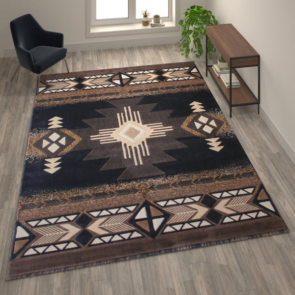 English Elm Mohave Collection Southwestern Style Area Rug - Durable Olefin Fibers with Jute Backing for Comfort Black 8' x 10' ACD-RGY9S1-810-BK-GG