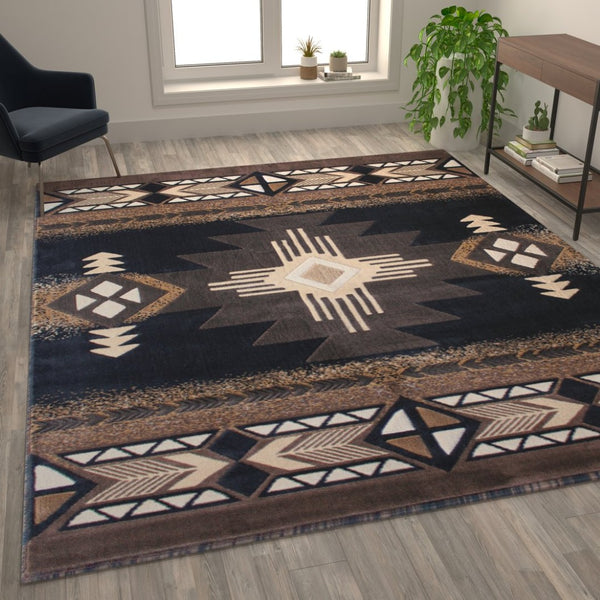 English Elm Mohave Collection Southwestern Style Area Rug - Durable Olefin Fibers with Jute Backing for Comfort Black 8' x 10' ACD-RGY9S1-810-BK-GG