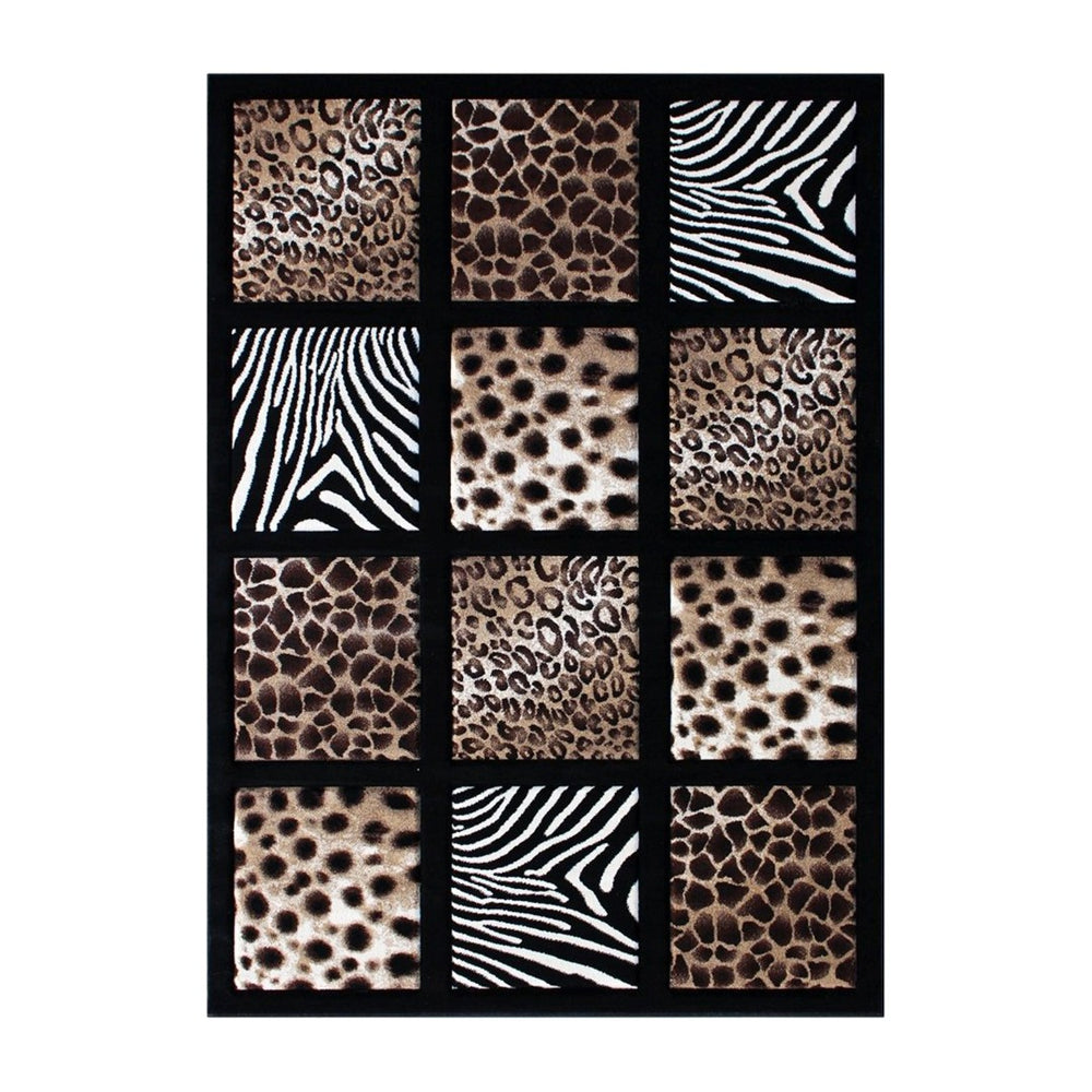 English Elm Menagerie Collection 5' x 7' Safari-Inspired Area Rug with Cheetah, Leopard & Zebra Patterns, Plush Feel ACD-RGYHPU-57-BK-GG