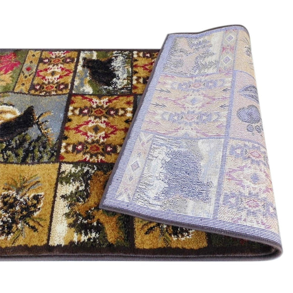 English Elm Gaylord Beige 2' x 7' Rustic Wilderness Bear and Moose Area Rug with Jute Backing for Indoor Charm ACD-RGZ876038-27-BN-GG