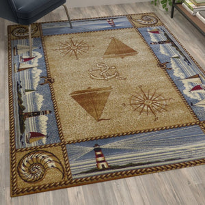 English Elm Sovalye Beige Nautical Area Rug 5' x 7' - Soft, Durable, Eco-Friendly Design for Living Spaces ACD-RGZ876345-57-BG-GG