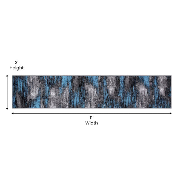 English Elm Rylan Collection 2' x 10' Blue Abstract Runner Rug - Soft Olefin, Jute Backing for Modern Spaces ACD-TZ-863-311-BL-GG