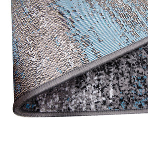 English Elm Rylan Collection 2' x 10' Blue Abstract Runner Rug - Soft Olefin, Jute Backing for Modern Spaces ACD-TZ-863-311-BL-GG