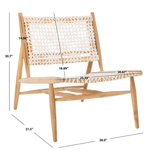 Safavieh Bandelier Accent Chair - Modern Scandinavian Design With White Cowhide Leather & Light Oak Frame Elegance Light Oak/White Leather ACH1000A
