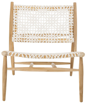 Safavieh Bandelier Accent Chair - Modern Scandinavian Design With White Cowhide Leather & Light Oak Frame Elegance Light Oak/White Leather ACH1000A