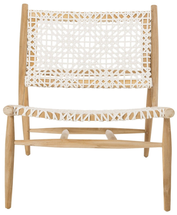 Safavieh Bandelier Accent Chair - Modern Scandinavian Design With White Cowhide Leather & Light Oak Frame Elegance Light Oak/White Leather ACH1000A