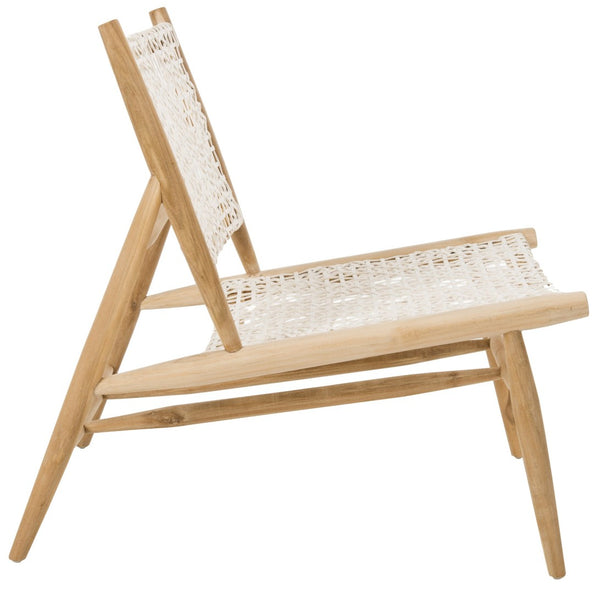 Safavieh Bandelier Accent Chair - Modern Scandinavian Design With White Cowhide Leather & Light Oak Frame Elegance Light Oak/White Leather ACH1000A