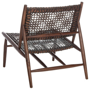 Safavieh Bandelier Accent Chair - Modern Scandinavian Design With White Cowhide Leather & Light Oak Frame Elegance Brown/Brown Leather ACH1000C