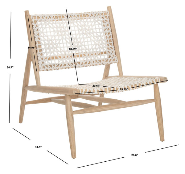 Safavieh Bandelier Accent Chair - Modern Scandinavian Design With White Cowhide Leather & Light Oak Frame Elegance Natural/White Leather ACH1000D