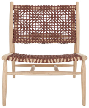 Safavieh Bandelier Accent Chair - Modern Scandinavian Design With White Cowhide Leather & Light Oak Frame Elegance Cognac / Natural ACH1000F