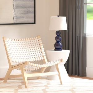 Safavieh Luna Woven Accent Chair - Modern Artistry With Sculptural Wood Frame For Stylish Interiors And Comfort White Leather/Natural ACH1002A