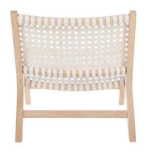 Safavieh Luna Woven Accent Chair - Modern Artistry With Sculptural Wood Frame For Stylish Interiors And Comfort White Leather/Natural ACH1002A