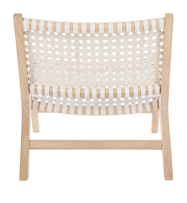 Safavieh Luna Woven Accent Chair - Modern Artistry With Sculptural Wood Frame For Stylish Interiors And Comfort White Leather/Natural ACH1002A
