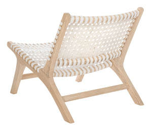 Safavieh Luna Woven Accent Chair - Modern Artistry With Sculptural Wood Frame For Stylish Interiors And Comfort White Leather/Natural ACH1002A