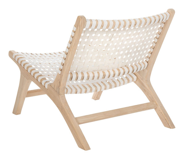Safavieh Luna Woven Accent Chair - Modern Artistry With Sculptural Wood Frame For Stylish Interiors And Comfort White Leather/Natural ACH1002A