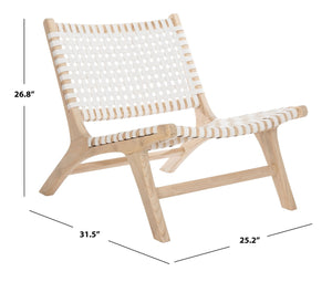 Safavieh Luna Woven Accent Chair - Modern Artistry With Sculptural Wood Frame For Stylish Interiors And Comfort White Leather/Natural ACH1002A