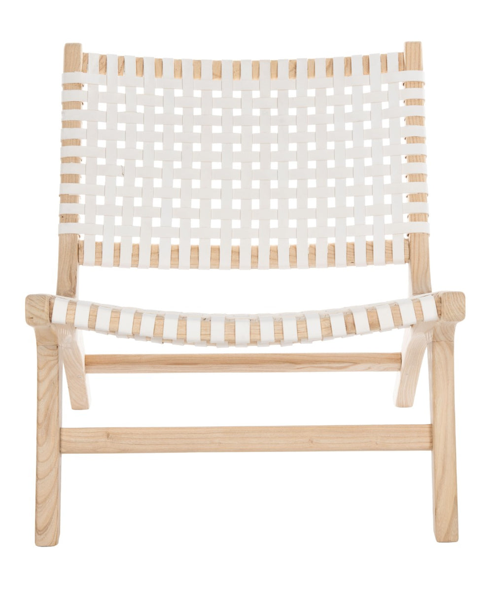 Safavieh Luna Woven Accent Chair - Modern Artistry With Sculptural Wood Frame For Stylish Interiors And Comfort White Leather/Natural ACH1002A