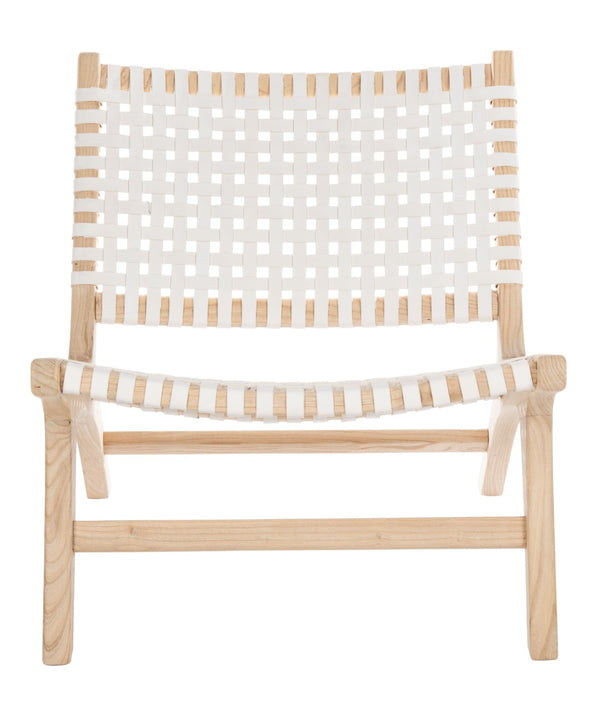 Safavieh Luna Woven Accent Chair - Modern Artistry With Sculptural Wood Frame For Stylish Interiors And Comfort White Leather/Natural ACH1002A