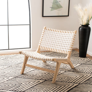Safavieh Luna Woven Accent Chair - Modern Artistry With Sculptural Wood Frame For Stylish Interiors And Comfort White Leather/Natural ACH1002A