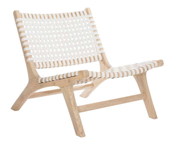 Safavieh Luna Woven Accent Chair - Modern Artistry With Sculptural Wood Frame For Stylish Interiors And Comfort White Leather/Natural ACH1002A