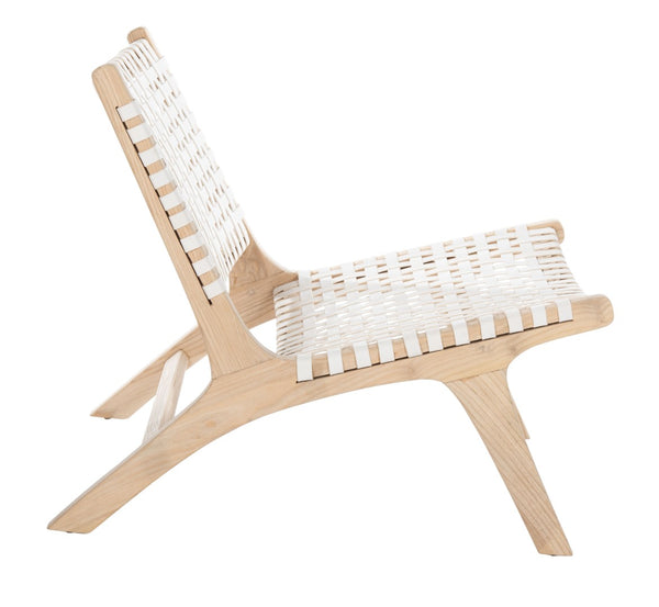 Safavieh Luna Woven Accent Chair - Modern Artistry With Sculptural Wood Frame For Stylish Interiors And Comfort White Leather/Natural ACH1002A