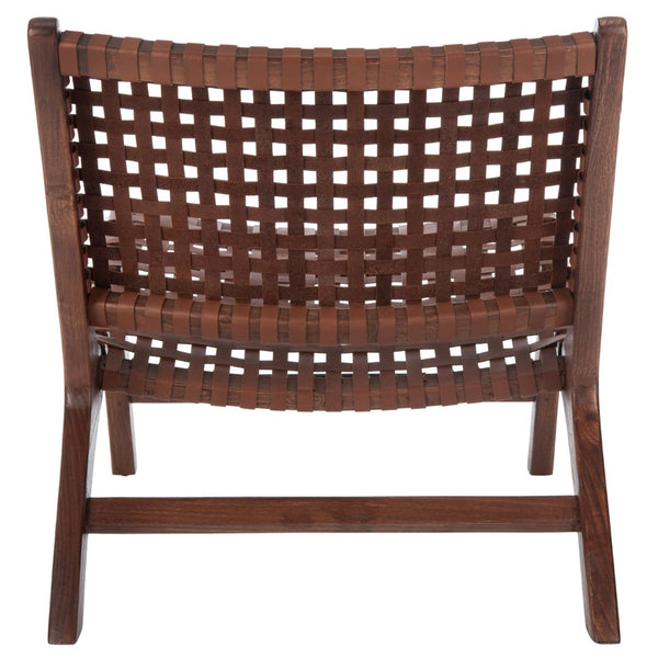 Safavieh Luna Woven Accent Chair - Modern Artistry With Sculptural Wood Frame For Stylish Interiors And Comfort Cognac Leather/Brown ACH1002B