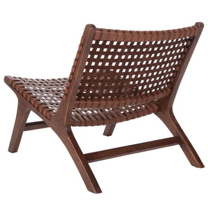 Safavieh Luna Woven Accent Chair - Modern Artistry With Sculptural Wood Frame For Stylish Interiors And Comfort Cognac Leather/Brown ACH1002B