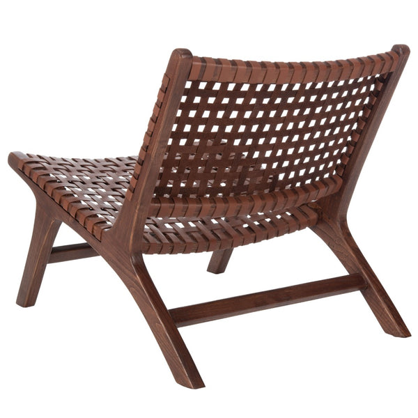 Safavieh Luna Woven Accent Chair - Modern Artistry With Sculptural Wood Frame For Stylish Interiors And Comfort Cognac Leather/Brown ACH1002B