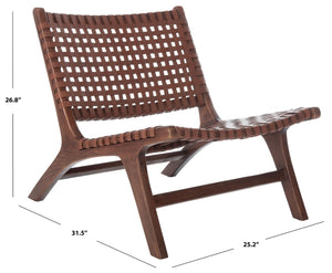 Safavieh Luna Woven Accent Chair - Modern Artistry With Sculptural Wood Frame For Stylish Interiors And Comfort Cognac Leather/Brown ACH1002B