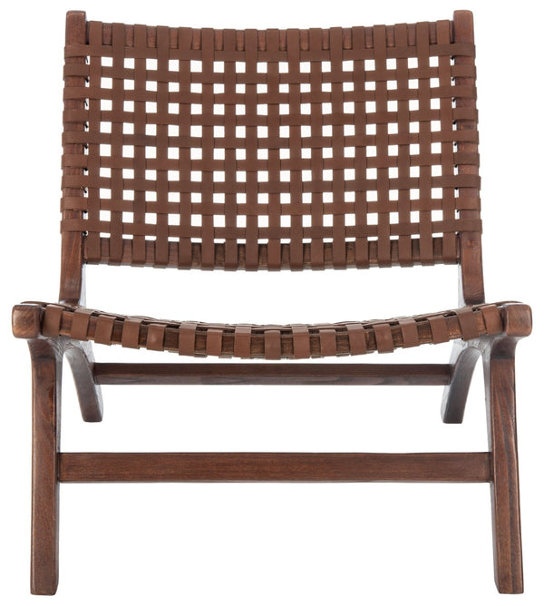 Safavieh Luna Woven Accent Chair - Modern Artistry With Sculptural Wood Frame For Stylish Interiors And Comfort Cognac Leather/Brown ACH1002B