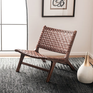 Safavieh Luna Woven Accent Chair - Modern Artistry With Sculptural Wood Frame For Stylish Interiors And Comfort Cognac Leather/Brown ACH1002B