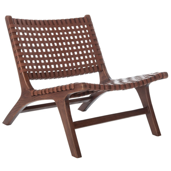 Safavieh Luna Woven Accent Chair - Modern Artistry With Sculptural Wood Frame For Stylish Interiors And Comfort Cognac Leather/Brown ACH1002B