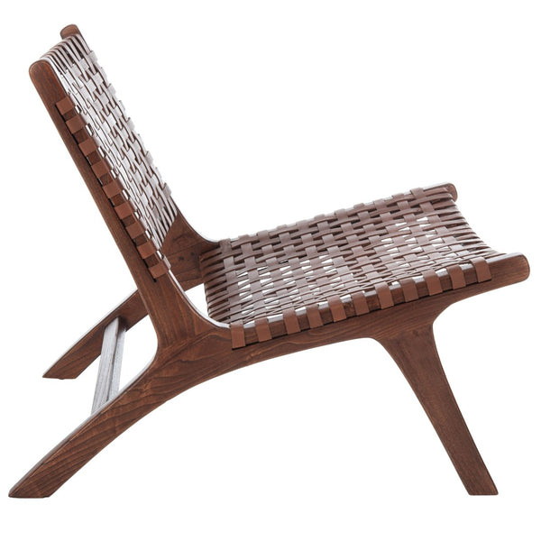Safavieh Luna Woven Accent Chair - Modern Artistry With Sculptural Wood Frame For Stylish Interiors And Comfort Cognac Leather/Brown ACH1002B