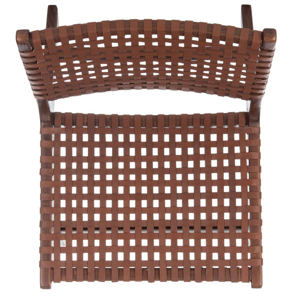 Safavieh Luna Woven Accent Chair - Modern Artistry With Sculptural Wood Frame For Stylish Interiors And Comfort Cognac Leather/Brown ACH1002B