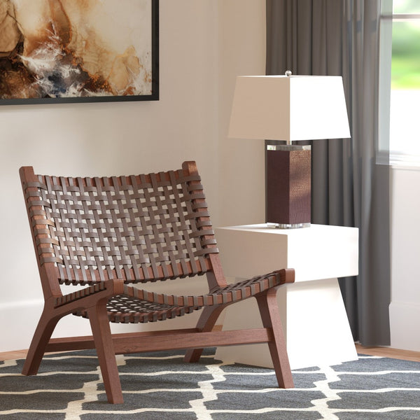 Safavieh Luna Woven Accent Chair - Modern Artistry With Sculptural Wood Frame For Stylish Interiors And Comfort Brown Leather/Brown ACH1002C
