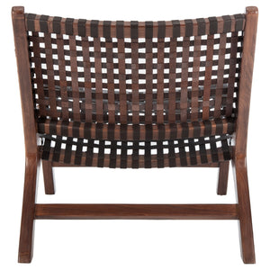 Safavieh Luna Woven Accent Chair - Modern Artistry With Sculptural Wood Frame For Stylish Interiors And Comfort Brown Leather/Brown ACH1002C