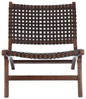 Safavieh Luna Woven Accent Chair - Modern Artistry With Sculptural Wood Frame For Stylish Interiors And Comfort Brown Leather/Brown ACH1002C