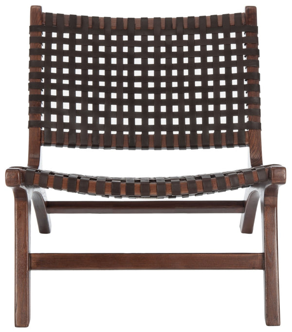 Safavieh Luna Woven Accent Chair - Modern Artistry With Sculptural Wood Frame For Stylish Interiors And Comfort Brown Leather/Brown ACH1002C