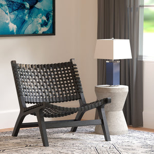 Safavieh Luna Woven Accent Chair - Modern Artistry With Sculptural Wood Frame For Stylish Interiors And Comfort Black Leather/Black ACH1002D