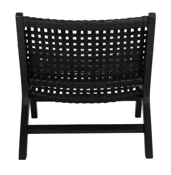 Safavieh Luna Woven Accent Chair - Modern Artistry With Sculptural Wood Frame For Stylish Interiors And Comfort Black Leather/Black ACH1002D