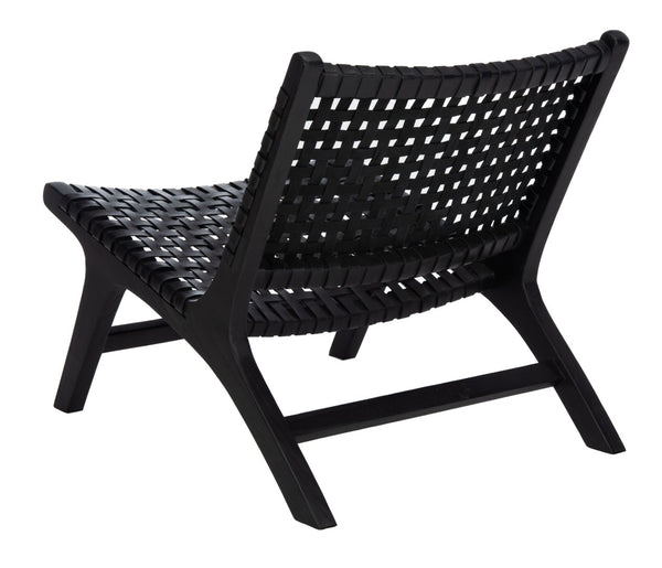 Safavieh Luna Woven Accent Chair - Modern Artistry With Sculptural Wood Frame For Stylish Interiors And Comfort Black Leather/Black ACH1002D