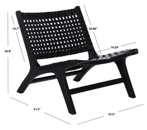 Safavieh Luna Woven Accent Chair - Modern Artistry With Sculptural Wood Frame For Stylish Interiors And Comfort Black Leather/Black ACH1002D