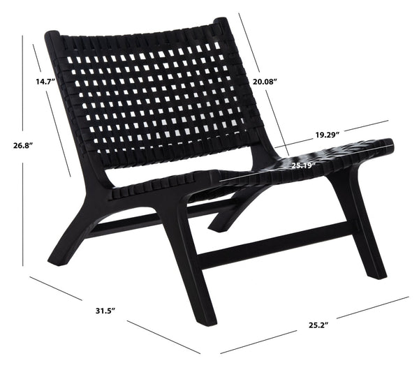 Safavieh Luna Woven Accent Chair - Modern Artistry With Sculptural Wood Frame For Stylish Interiors And Comfort Black Leather/Black ACH1002D