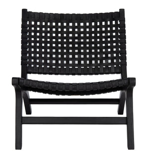 Safavieh Luna Woven Accent Chair - Modern Artistry With Sculptural Wood Frame For Stylish Interiors And Comfort Black Leather/Black ACH1002D