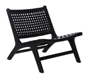 Safavieh Luna Woven Accent Chair - Modern Artistry With Sculptural Wood Frame For Stylish Interiors And Comfort Black Leather/Black ACH1002D