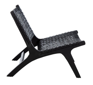 Safavieh Luna Woven Accent Chair - Modern Artistry With Sculptural Wood Frame For Stylish Interiors And Comfort Black Leather/Black ACH1002D