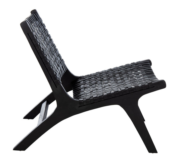 Safavieh Luna Woven Accent Chair - Modern Artistry With Sculptural Wood Frame For Stylish Interiors And Comfort Black Leather/Black ACH1002D
